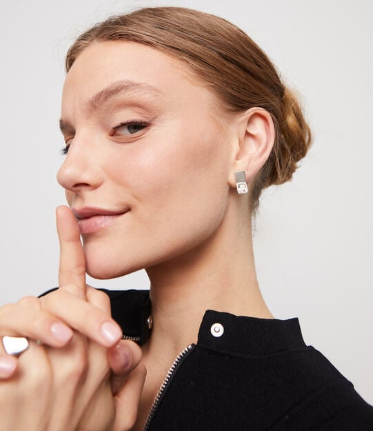 Stud earrings with white crystal, Silver, large